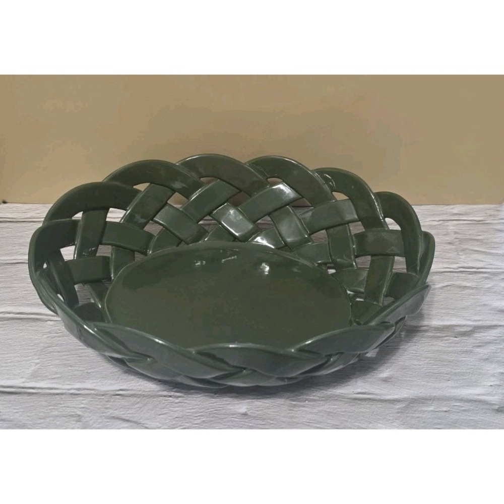 RARE Vintage Primo'Gi  Ceramic Woven Bread Snack Basket Italy Lime Green 9.5"